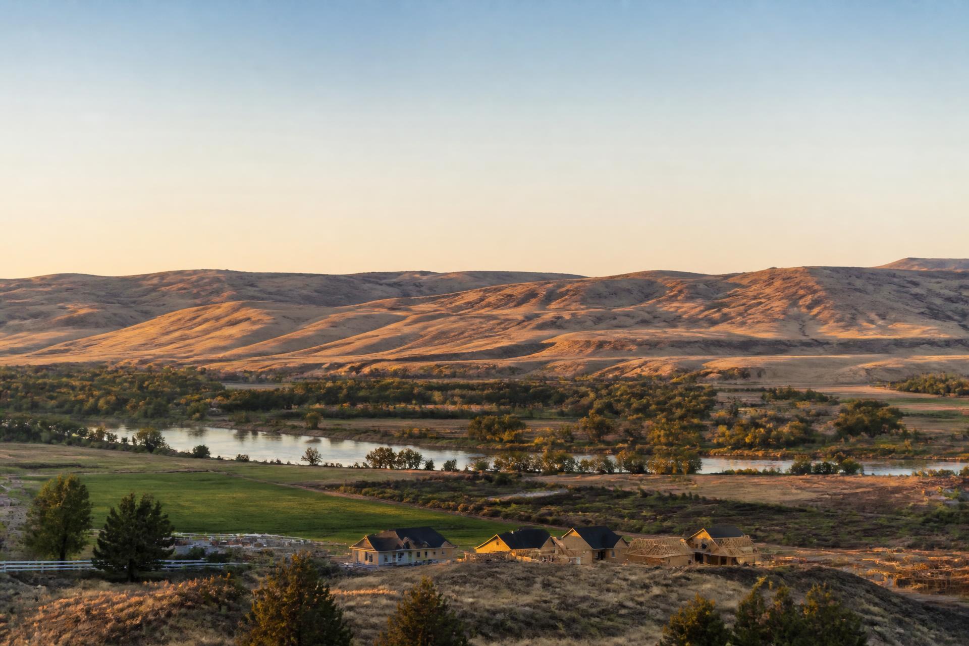 The Boise River valley and foothills near Star, Idaho at golden hour